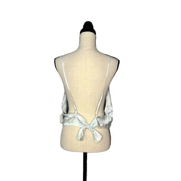 BP White Light Blue Printed Tie Back Scarf Crop Top Women's Plus Size 1X - Picture 3 of 8